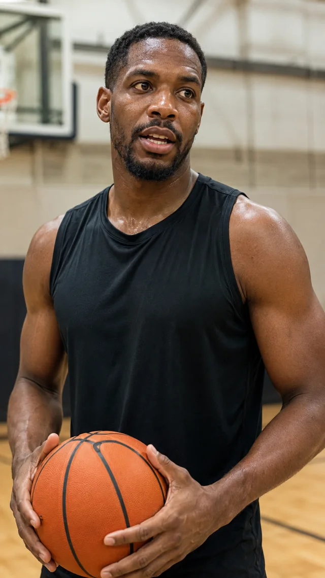 Campaign concept: a basketball player on an indoor court