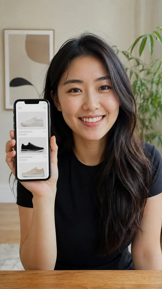 Campaign concept: a creator showing a product on a phone